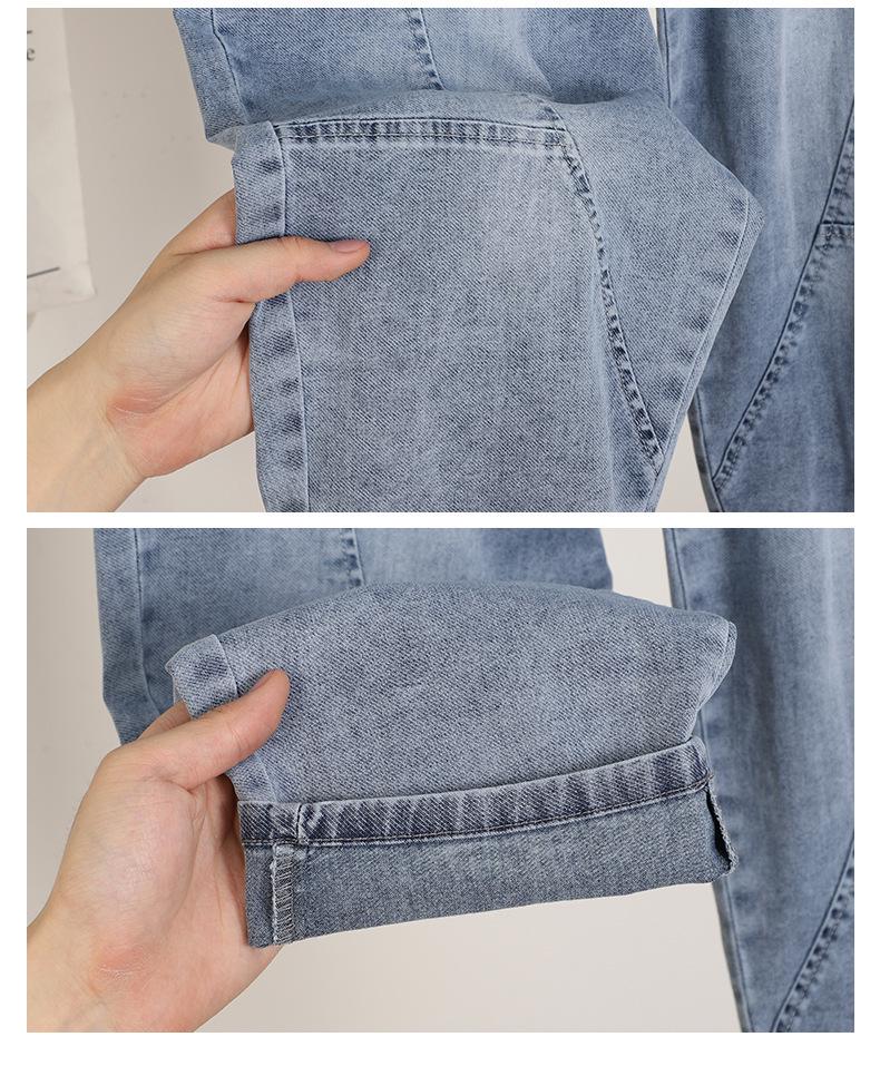 Plus Size High Elasticity Women's Summer Cropped Straight-Leg Jeans for Enhanced Comfort