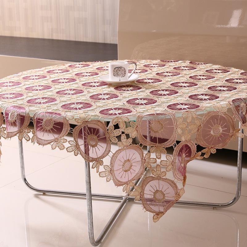 New Hollow Tablecloth Transparent Glass Yarn Embroidery European Cover Washable For Tea Table