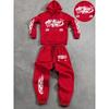 Retro Men's Casual Hooded Sweatshirt and Drawstring Waistband Sweatpants Set with Letter Design Pattern Print Suitable for Casual Wear