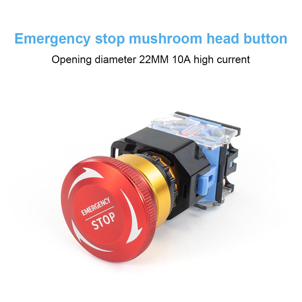 22mm 10A Metal Emergency Stop Pushbutton Switches Self-Locking For Start Emergency Stop  Push Button Switch 1NO 1NC 2NC