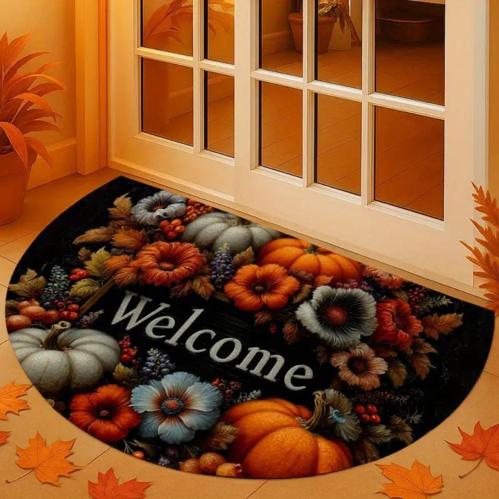 2D Flat Print Holiday Rug Non-Slip Fall Doormat Festive Vibes Welcome Doormat Thanksgiving