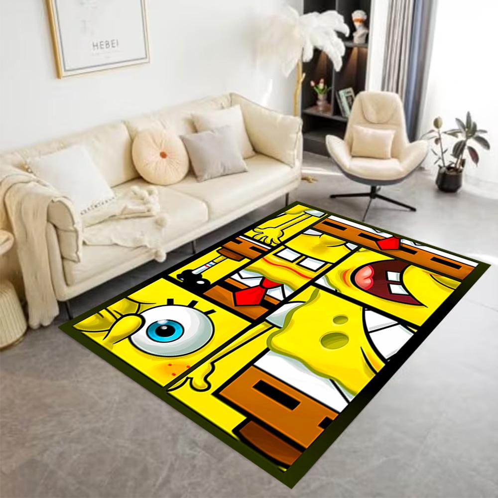 Yellow Spongebob Happiness Area Rug Design for Foyer Dining Room Study room Hallway Anti-slip Rug Decorate Offices