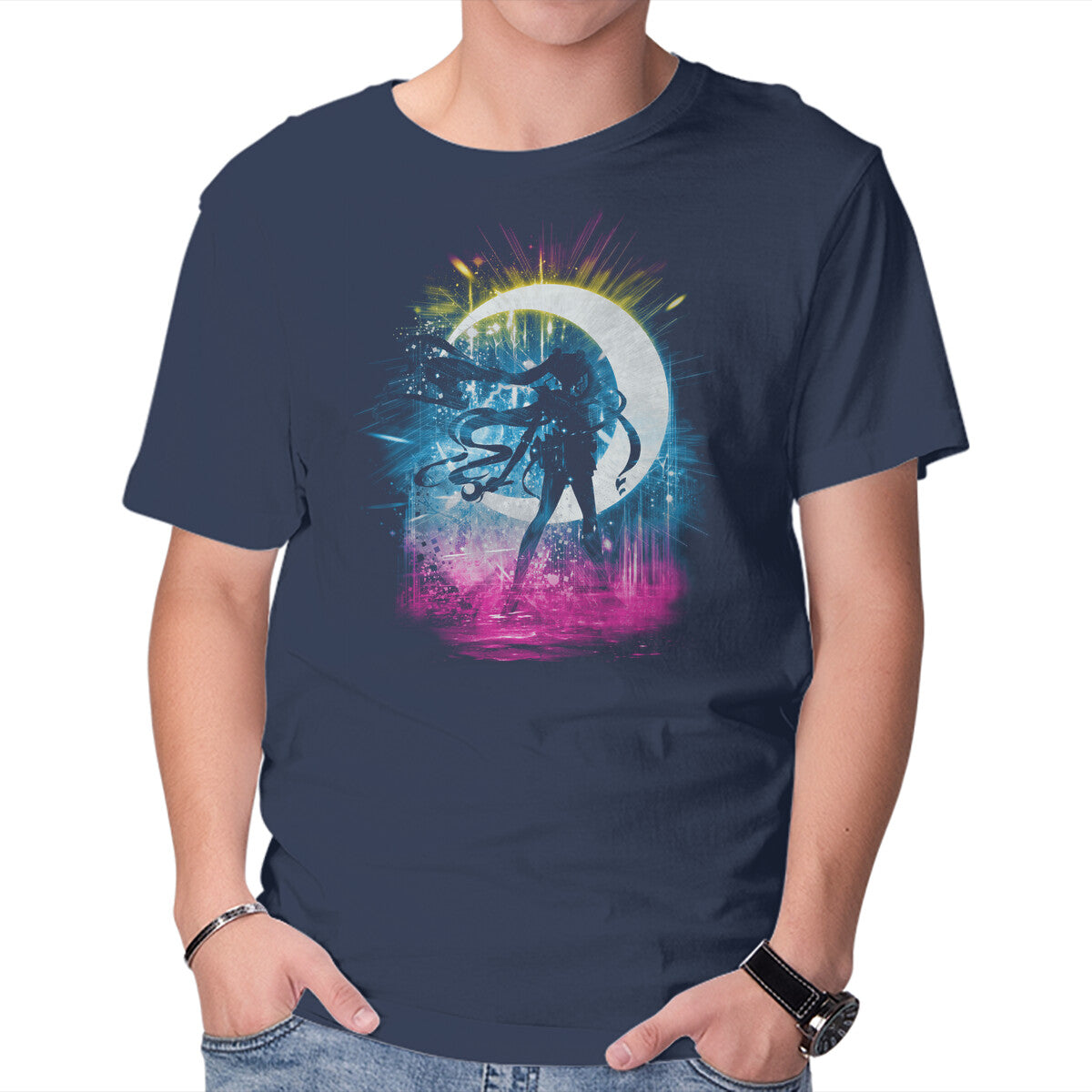 Unisex Crew Neck T-Shirt Moon Storm Graphic Short Sleeve Casual Tee L