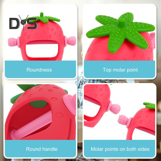 Baby Teething Toy for Babies 0-24 Months Relieve Sore Gums with Strawberry Shape Teether Food-Grade Silicone Easy-to-Clean Teething Relief Toy Train