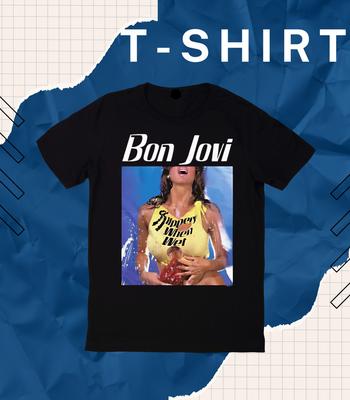 Bon Jovi Slippery When Wet Girl Rockband Album Konzerttour Merch Herren T-Shirt.
