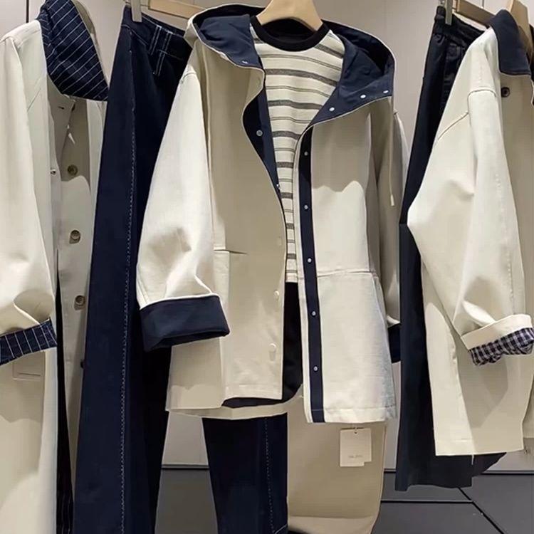 2025 Women's Korean-Style Hooded Trench Coat: Spring/Autumn, Japanese-British Casual Small Size