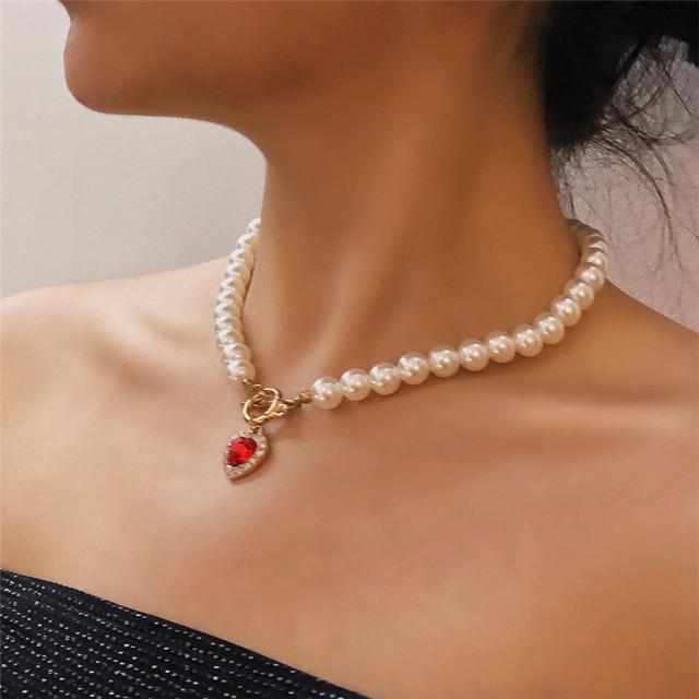 Fashion Chain Pearl Necklace for Women Baroque Pearl Metal Charm Pendant Necklaces Choker Snake Chain Jewelry Gold Silver Color