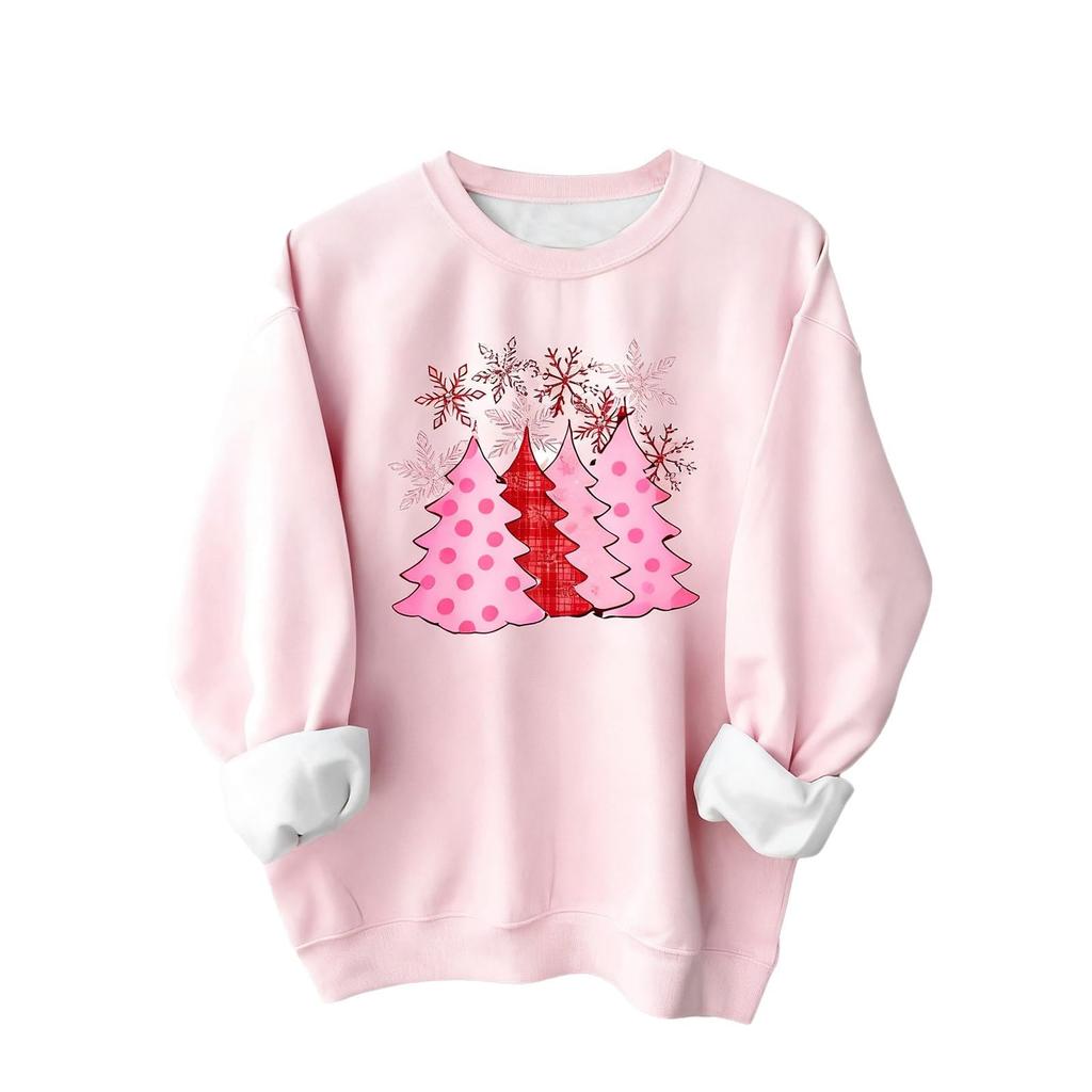 Women's Christmas Tree Printed Fashionable Round-neck Long-sleeved Sweatshirt Top