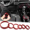 For -2025 Ford Bronco AC Knob Cover Accessories Center Console Switch Volume Temp Control Button Ring Trim-Red 6Pcs (Not Fit Bronco Sport)