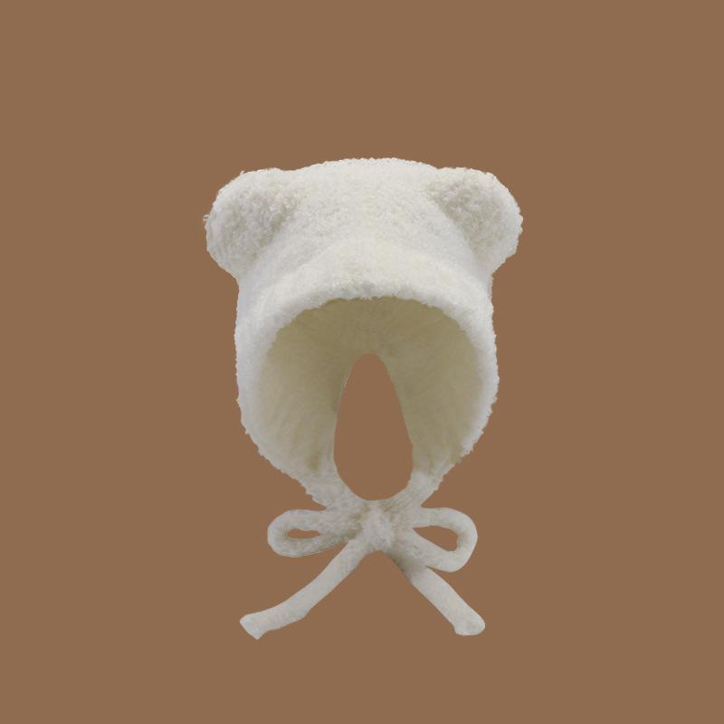 Bear hat women's autumn and winter warm ear protection knitted hat big head circumference show face small bucket hat