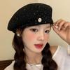 Hollowed Out Sequin Beret Hat Breathable Crochet Knitted Cap Elegant Weave Hat  Women