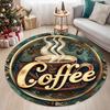 Tazza da Caffè Vintage Stampa Chicchi Tappeto Rotondo Antiscivolo Lavabile Pavimento Blu-Verde Marrone Arancio per Amanti del Caffè Decorazione Casa