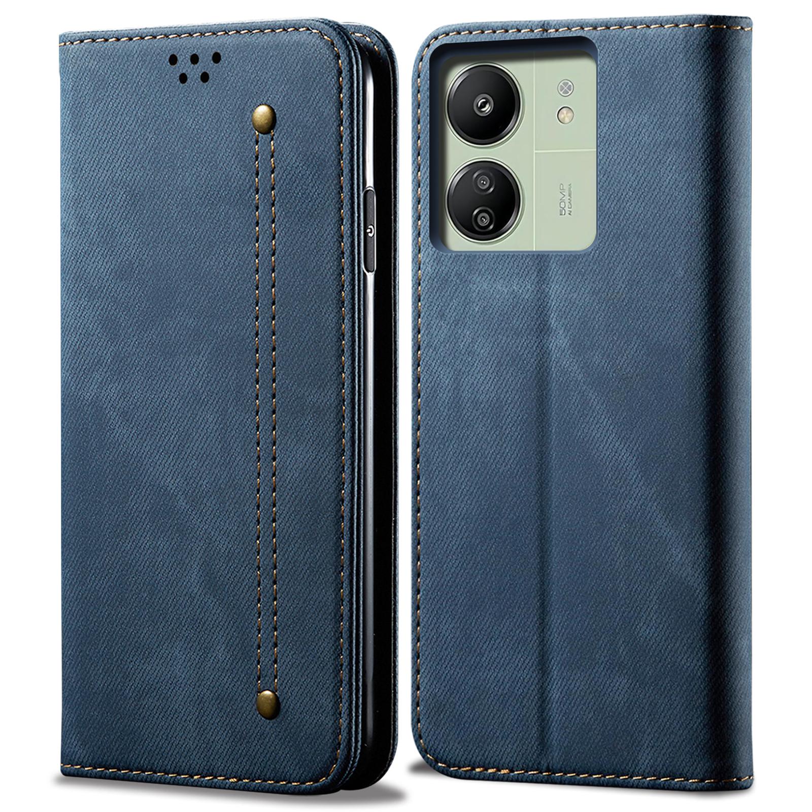 

For Xiaomi Redmi 13C 4G/Poco C65 4G Cell Phone Case Wallet PU Leather Anti-fall Shell Blue