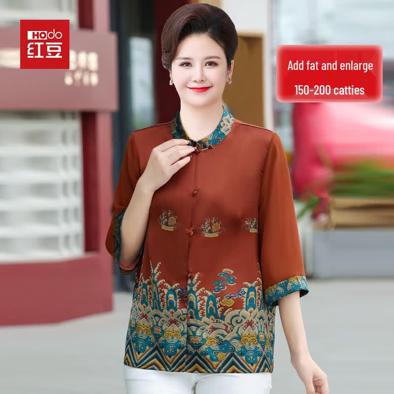 Hodo Plus Size Mid-Aged Women s New Chinese Style Short Sleeve Shirt 2XL