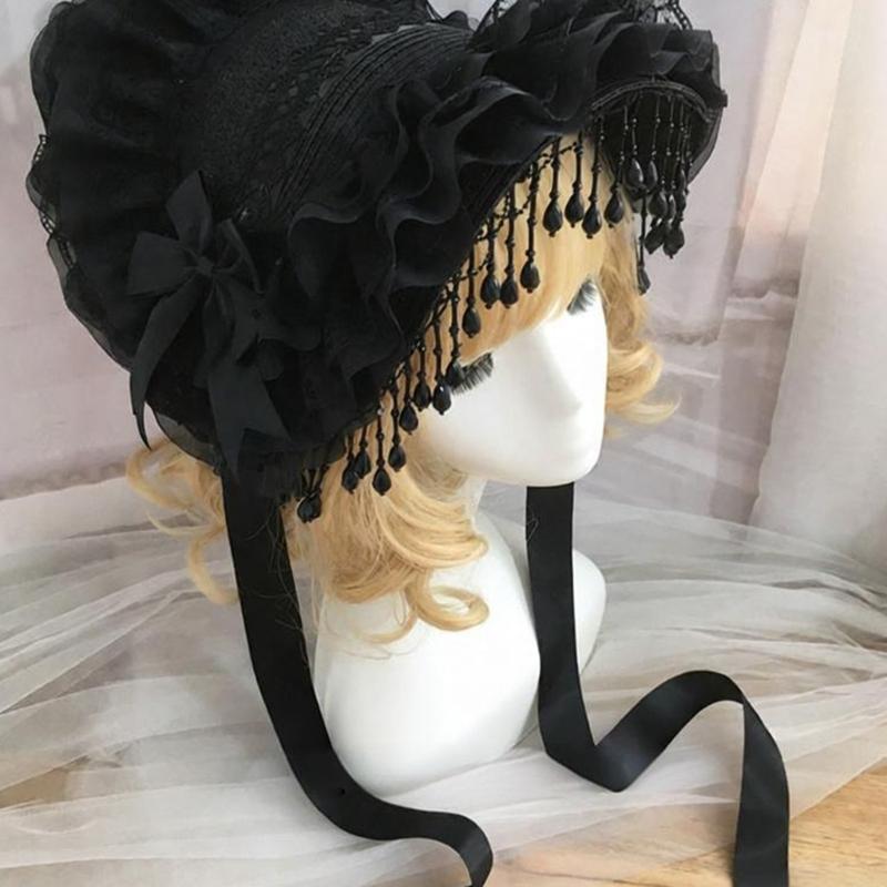 Comfortable Gothic Widows Cap Breathable Polyester Beanies Hair Decors for Long Duration Use During Music Festivals