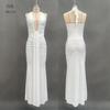 New Women's Long Dress Solid Color Elegant Neck Deep V Waist Sexy Backless Streamer Fishtail Skirt