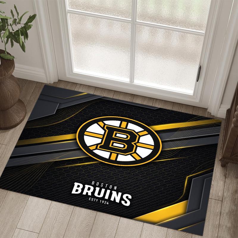 Boston Bruins Design Křišťálový Sametový Koberec Útulný Ne?Protiskluzová tištěná předložka do ložnice, obývacího pokoje, předsíně