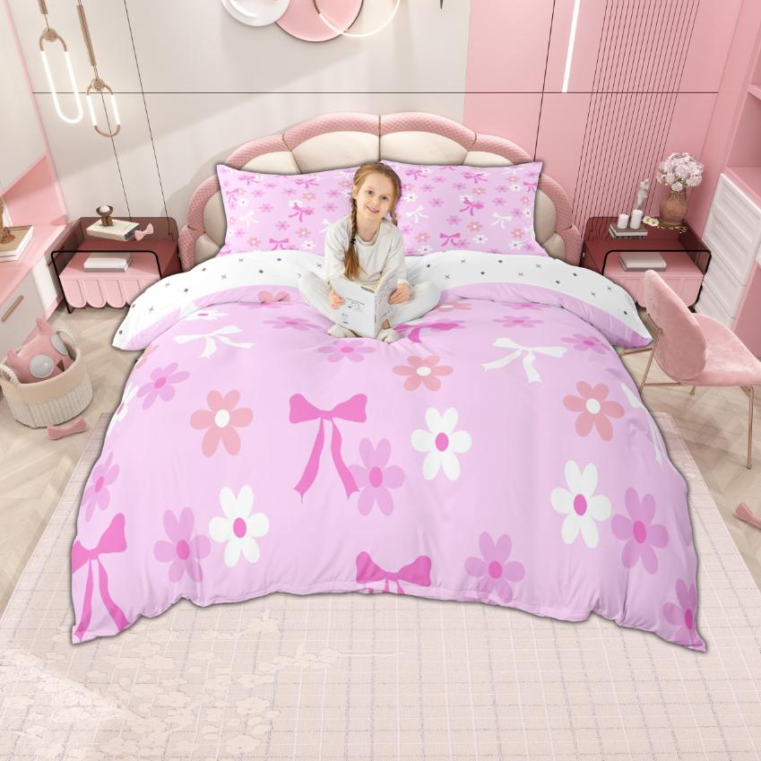 

Homewish Милий комплект підодіяльника з бантом для дівчаток, Постільна білизна в стилі принцеси, Комплект підодіяльника з бантом-метеликом UK S 135x200cm 2pcs&set