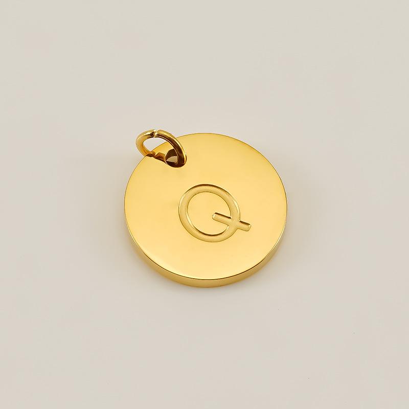 Minimalist Round Stainless Steel Initial Pendant – 26 English Letters, Smooth Surface, DIY Jewelry Accessory