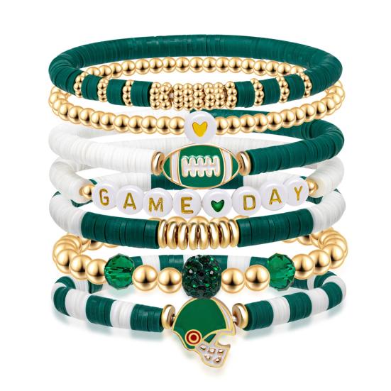 Game Day Bracelets Stackable Sports Football Charm Bracelets Elasticated Football Themed Bracelets Set for Women Men Football Fans Boho Summer