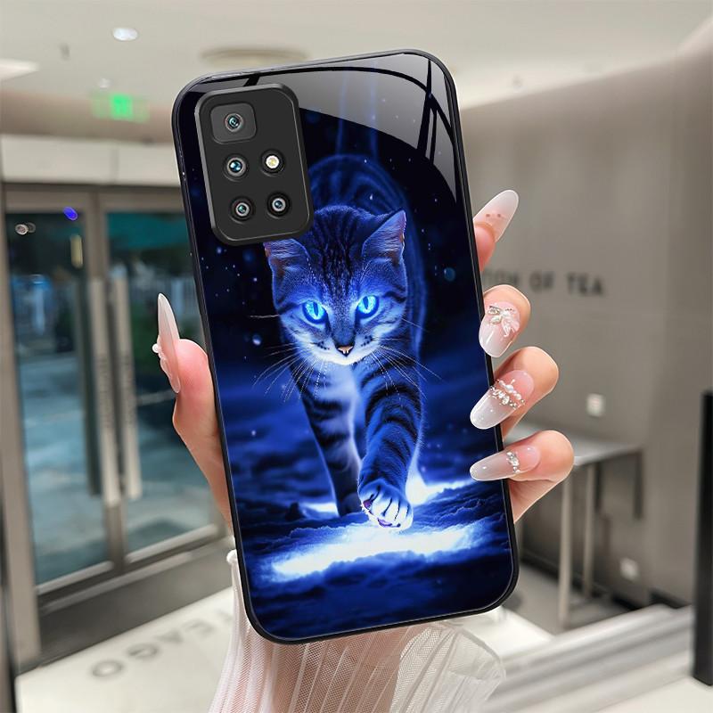 For Xiaomi Redmi 10 Prime 2022 Phone Case Tempered Glass Hard Shell flower Cute cats Coque For Redmi10 10Prime 2022 Back Cover