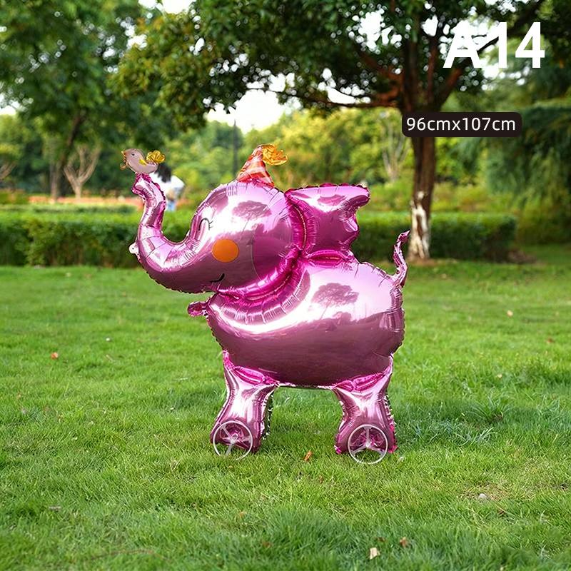 4D Cartoon Foil Balloons Elephant Stand Walking Balloon With Wheel For Kids Birthday Party Decoration Baby Shower
