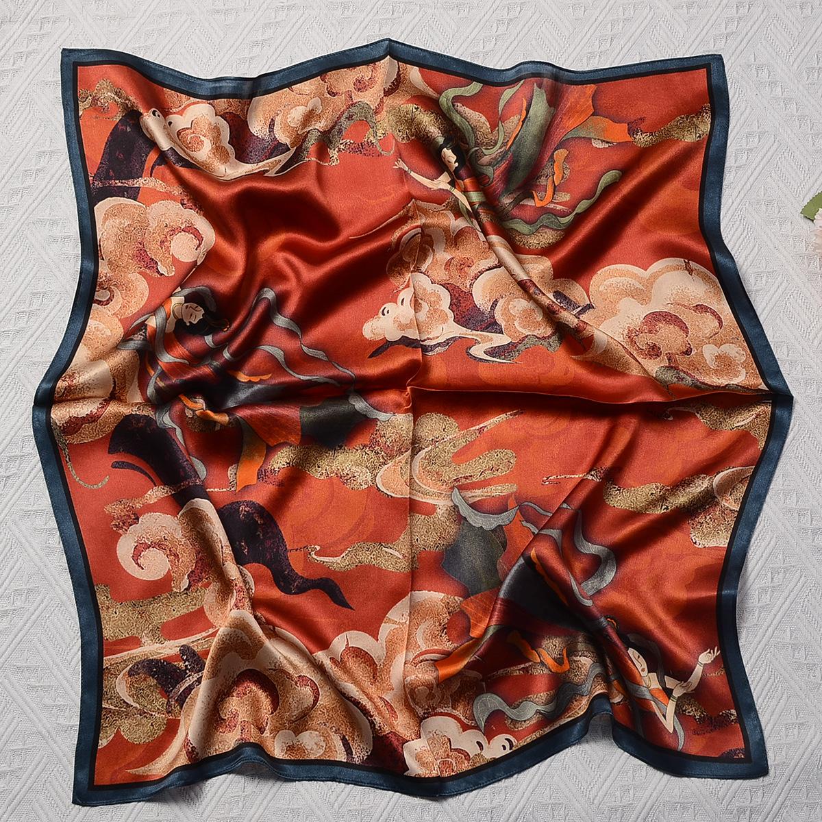 Spring flying dunhuang silk scarf oil painting 70 square scarf mulberry silk temperament headscarf women s fashion scarf scarf 65*65cm