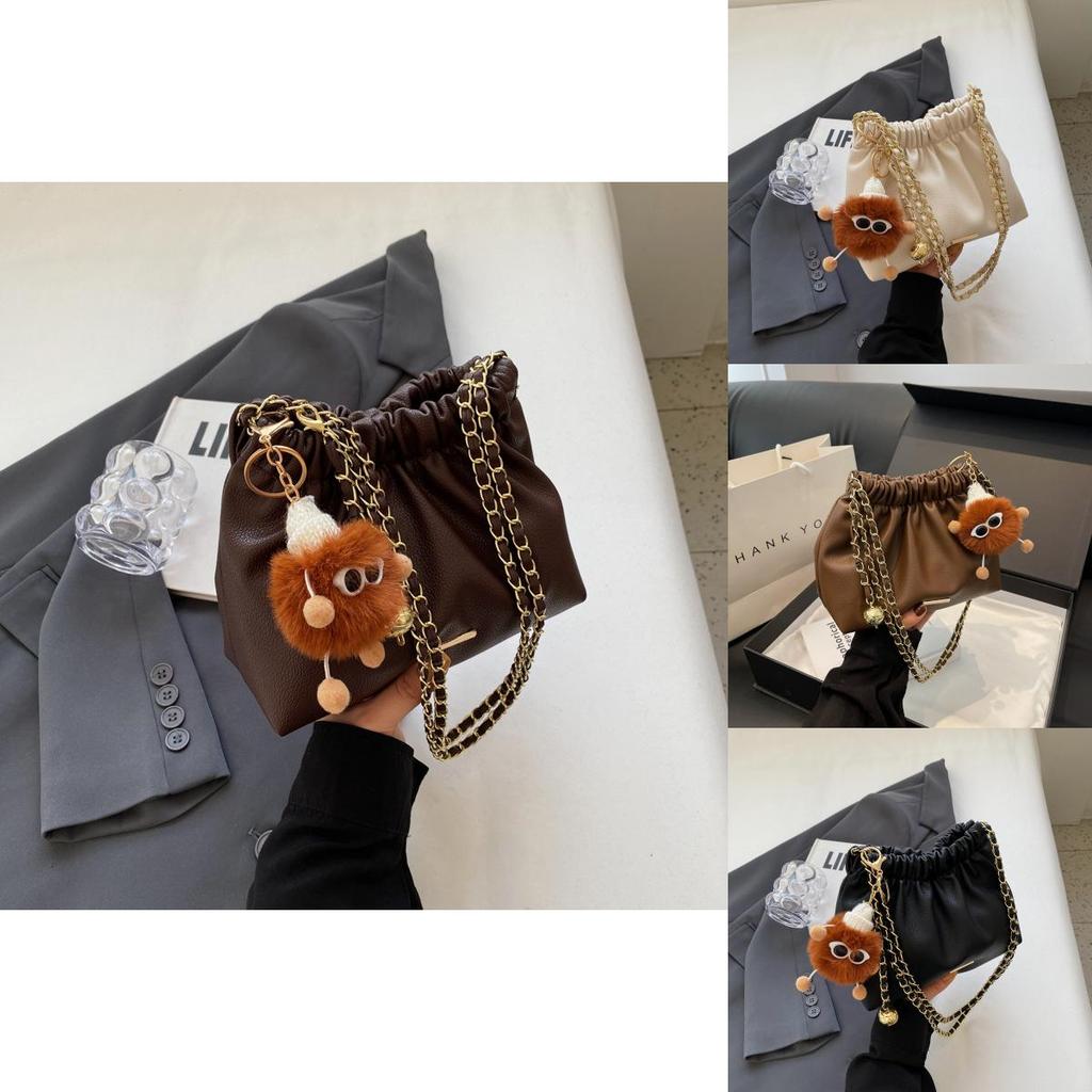 Trendy Solid Color Shoulder Bag 2023 New Winter Bag Women Casual Crossbody Chain Fashion Bucket Bag