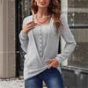 Women's Spring and Autumn New T-shirt Casual Fashion Button Loose Long Sleeve Solid Color Knitted Sweater