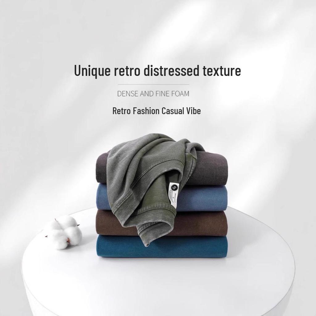 Retro Distressed 300g Unisex Loose Fit Drop Shoulder Tee