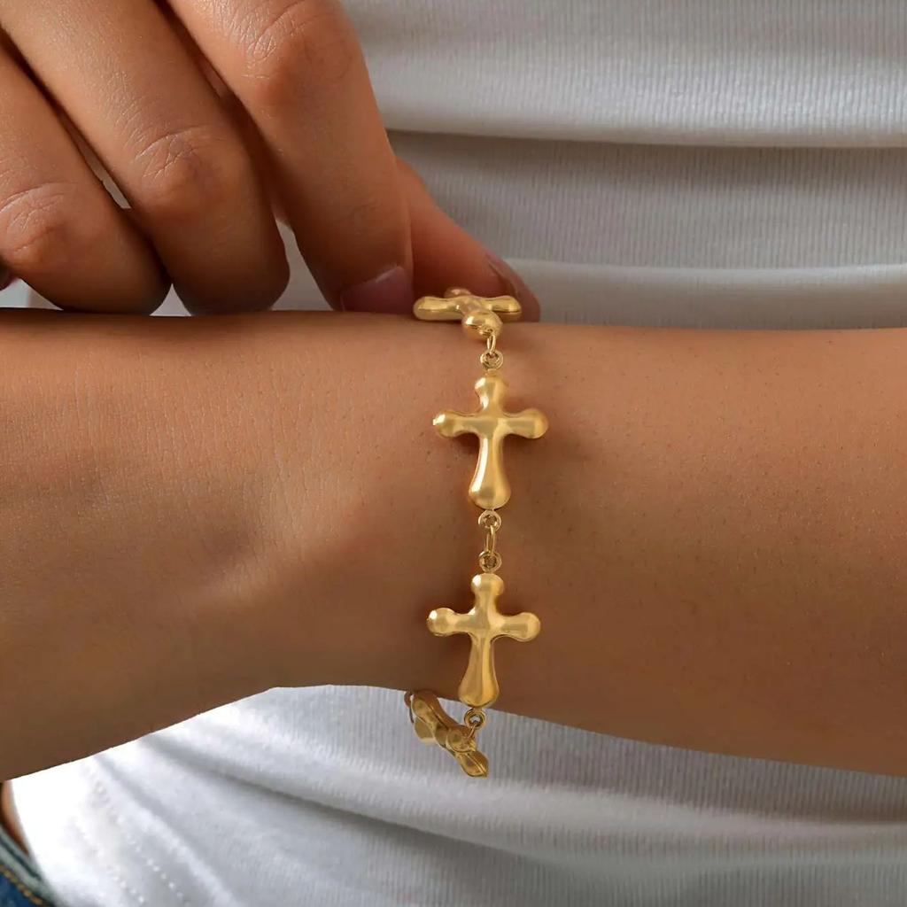 Stainless Steel Cross Chain Bracelet for Women, 18K Gold Plated Bracelets,Religious Jewelry Gifts