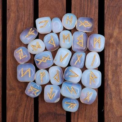 Crocon Oplaite Rune Stones Set with Elder Futhark Alphabet Engraved Symbol for Energy Genrator Chakra Balancing  :- 15-20 Mm Approx