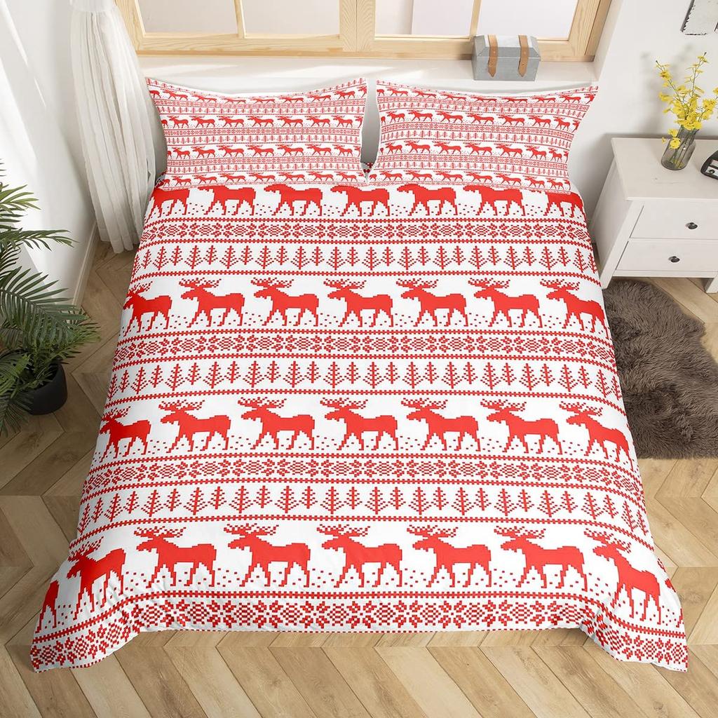 Christmas King Queen Duvet Cover Santa Claus Snowman Bedding Set Red Green Grid Checkered Quilt Cover Polyester Comforter Cover