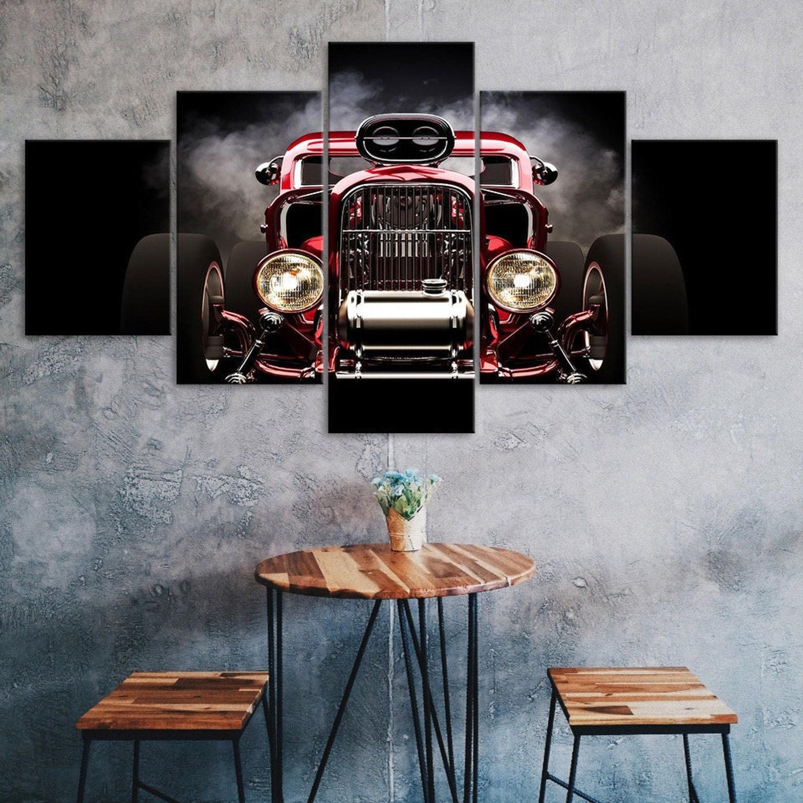 

Red Rod Car Canvas 5 Piece Five Panel Print Modern Wall Art Poster Picture Home Decor Gift For Him For Her 20X35 20X45 20X55CM