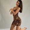 Women's Tiger Print Summer Thin Casual Home Party Low-cut Halter Dress