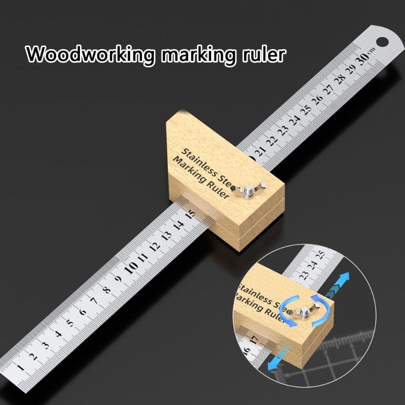 Professional Woodworking Measuring Tool Multifunction Graduated Scale Ruler Corrosion Resistant Design