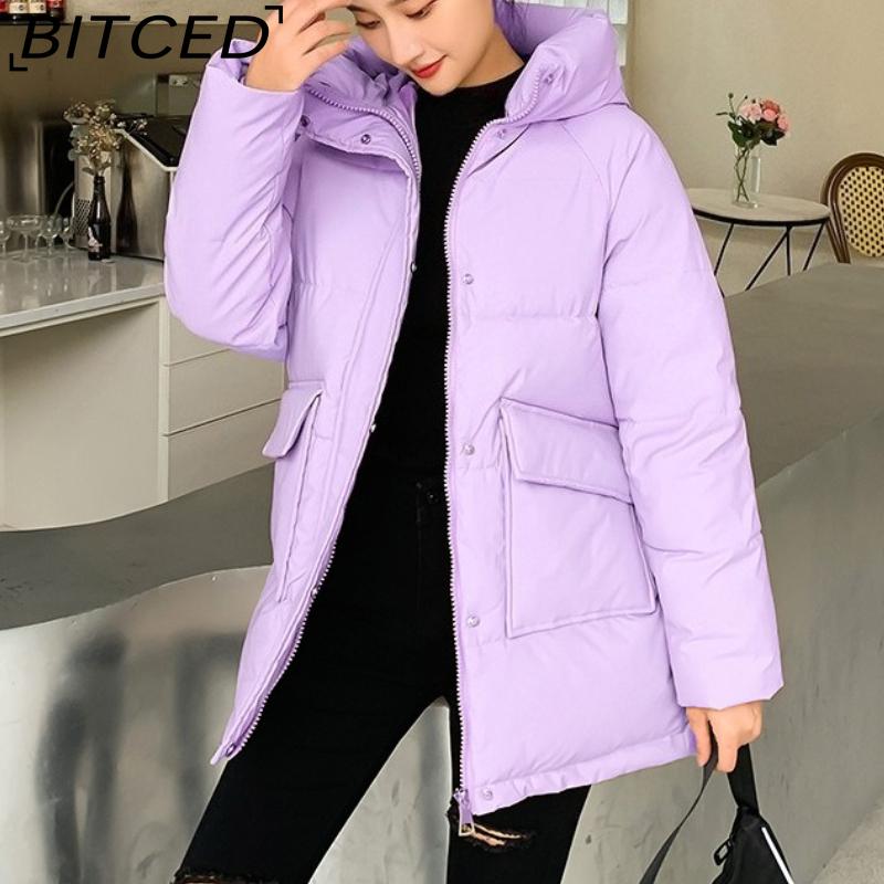BITCED Women's Mid-Length Winter Waist-Defining Thickened Cotton Coat, Padded Jacket