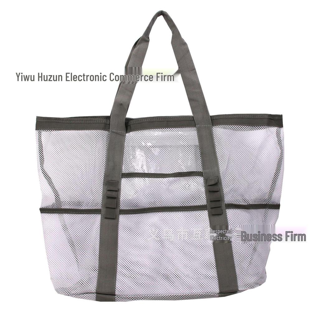 Women's Summer Mesh One-Shoulder Beach Tote Bag - Large Capacity and Breathable Toiletry Organizer.