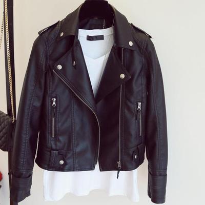 2024 Spring/Fall Women's Slim Fit Turn-Down Collar PU Leather Motorcycle Jacket
