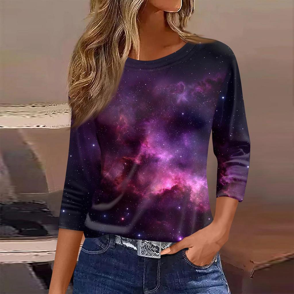 Damen T-Shirt Print 3/4 Ärmel Alltagsmode Wochenende Basic Rundhals Normales Oberteil