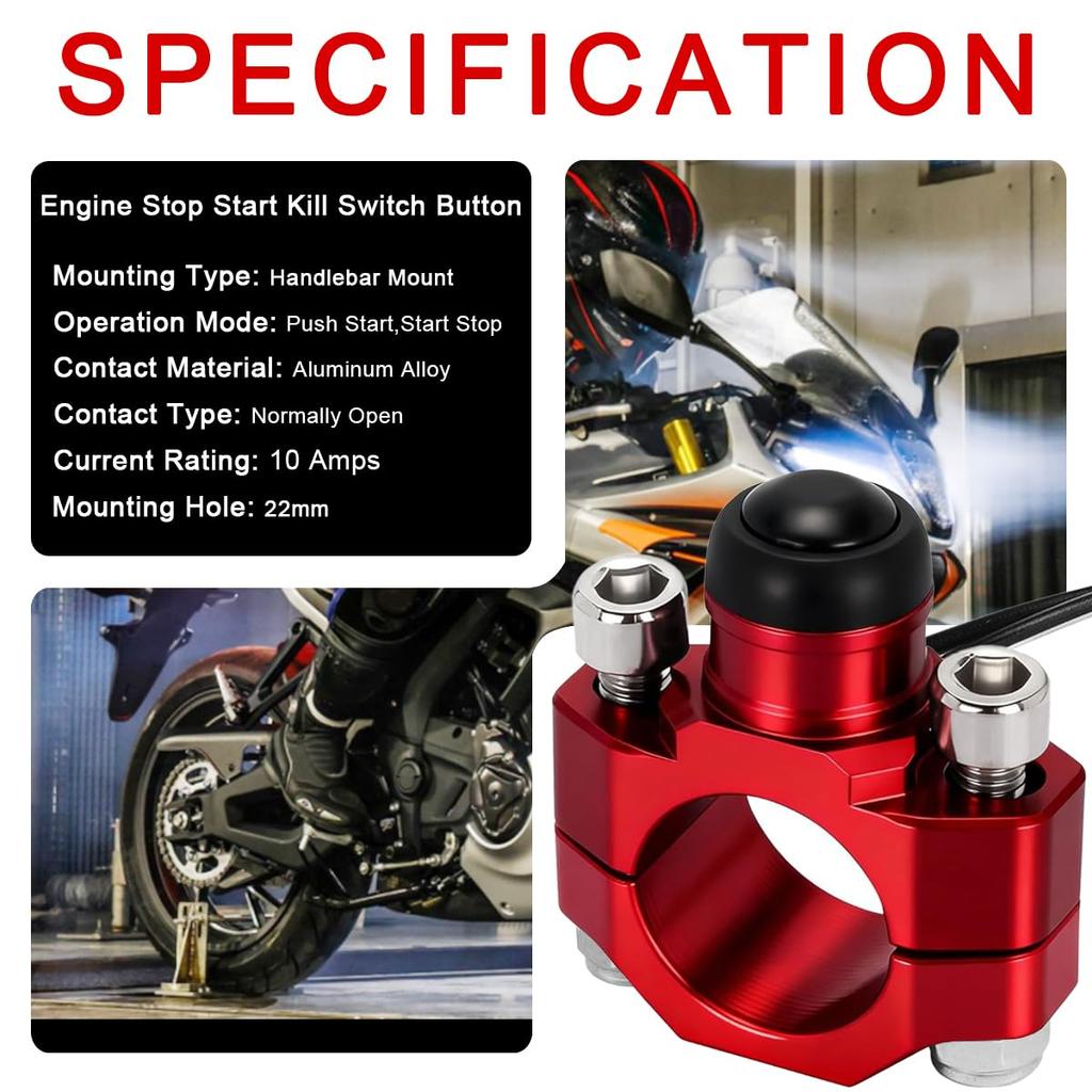MKBKLLJY CNC Universal Motorcycle Engine Switch Button 22mm Mounting Backplate with Bullet Wire Cable and Hex Wrench for Dirt Pit Bike Scooters