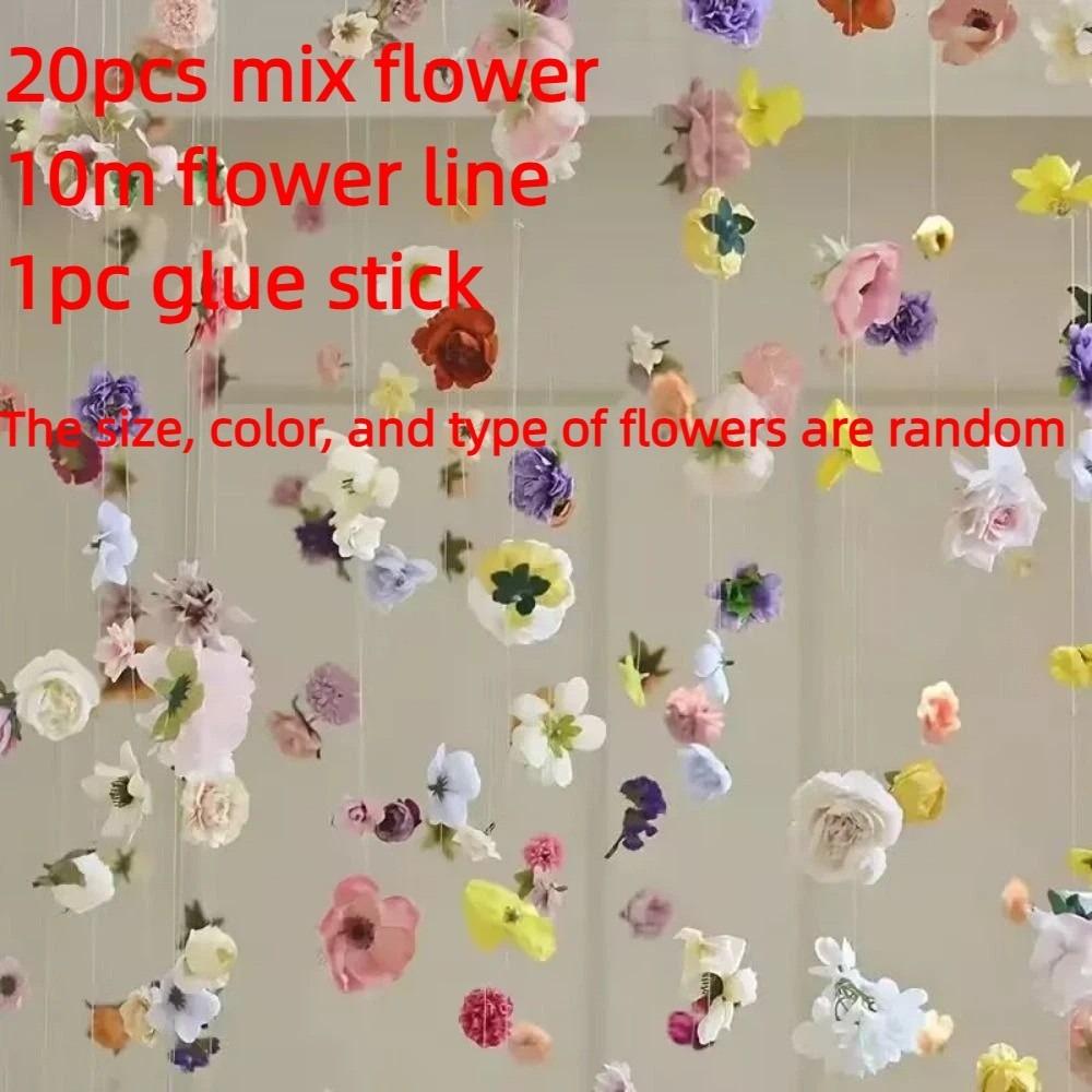 Bohemian Style Artificial Floating Flower Curtain Flower Door Curtains  Christmas Decorations 1 Set