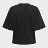 Tee shirt noir col rond manches 3/4 avec strass blancs Femme ONLY