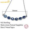 Sace Gems S925 Sterling Silver Certified 3*4MM Natual Sapphire Pendant Necklaces for Womne Engagement Cocktail Party Fine Jewelry