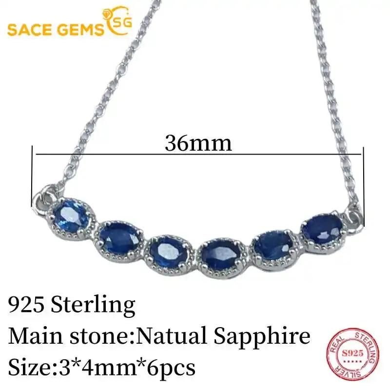 SACE GEMS S925 Sterling Silver Certified 3*4MM Natual Sapphire Pendant Necklaces for Womne Engagement Cocktail Party Fine Jewelry