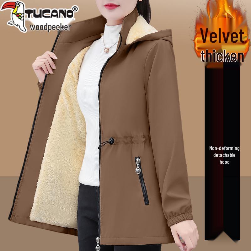 Women's Fleece-Lined Mid-Length Trench Coat - 2025 New Autumn/Winter Warm Thickened Jacket