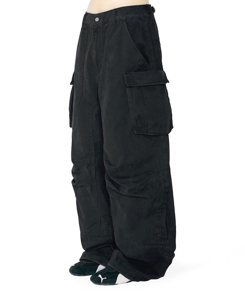 Mimdeowodeulobeu Double Knee Parachute Cargo Pants_Black