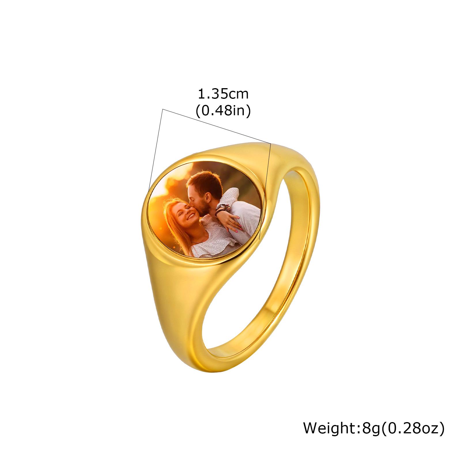 

Stainless Steel Custom Photo Ring Gold Plated Heart Round Personalized Ring, Customized Memorial Jewelry for Women Mother Couple 9