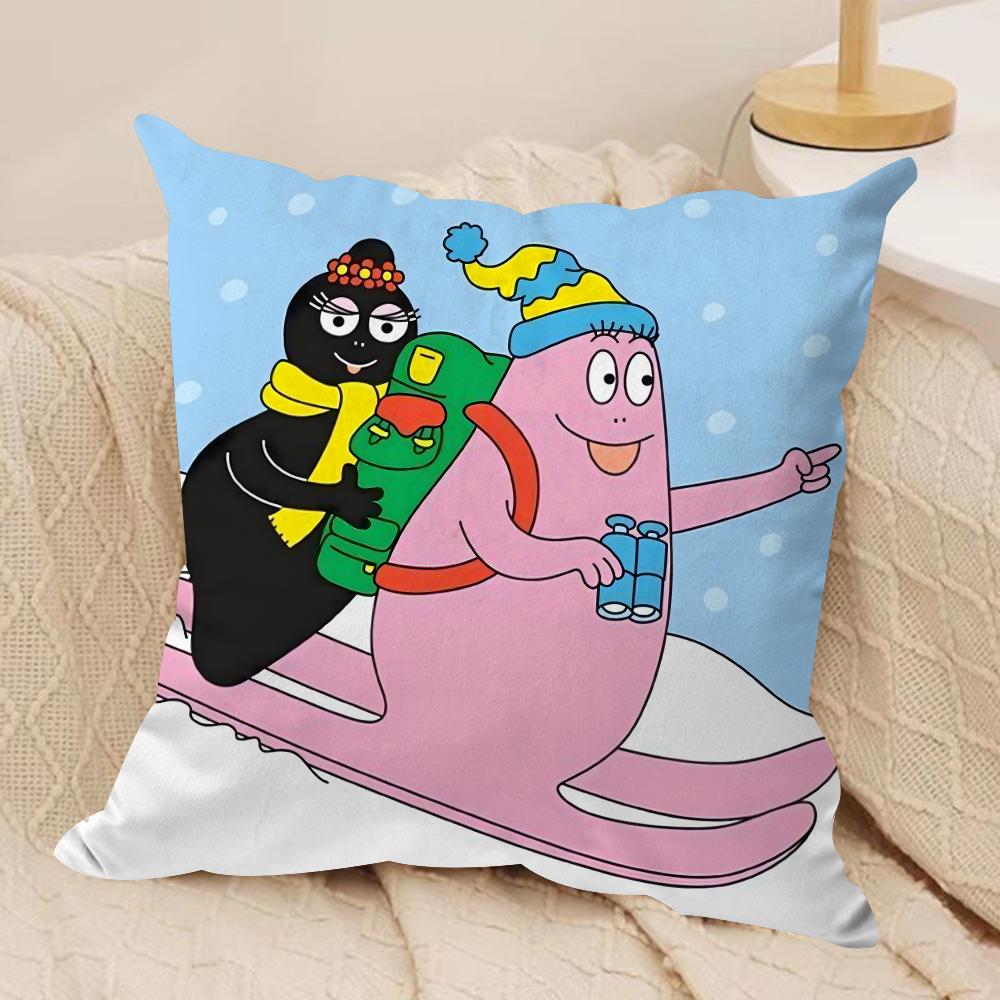 Cartoon Cute BBarbapapas Cushion Cover Silky Short Plush DoubleSided Printed Pillow Case for Sofa All Seasons Home Decor Gift