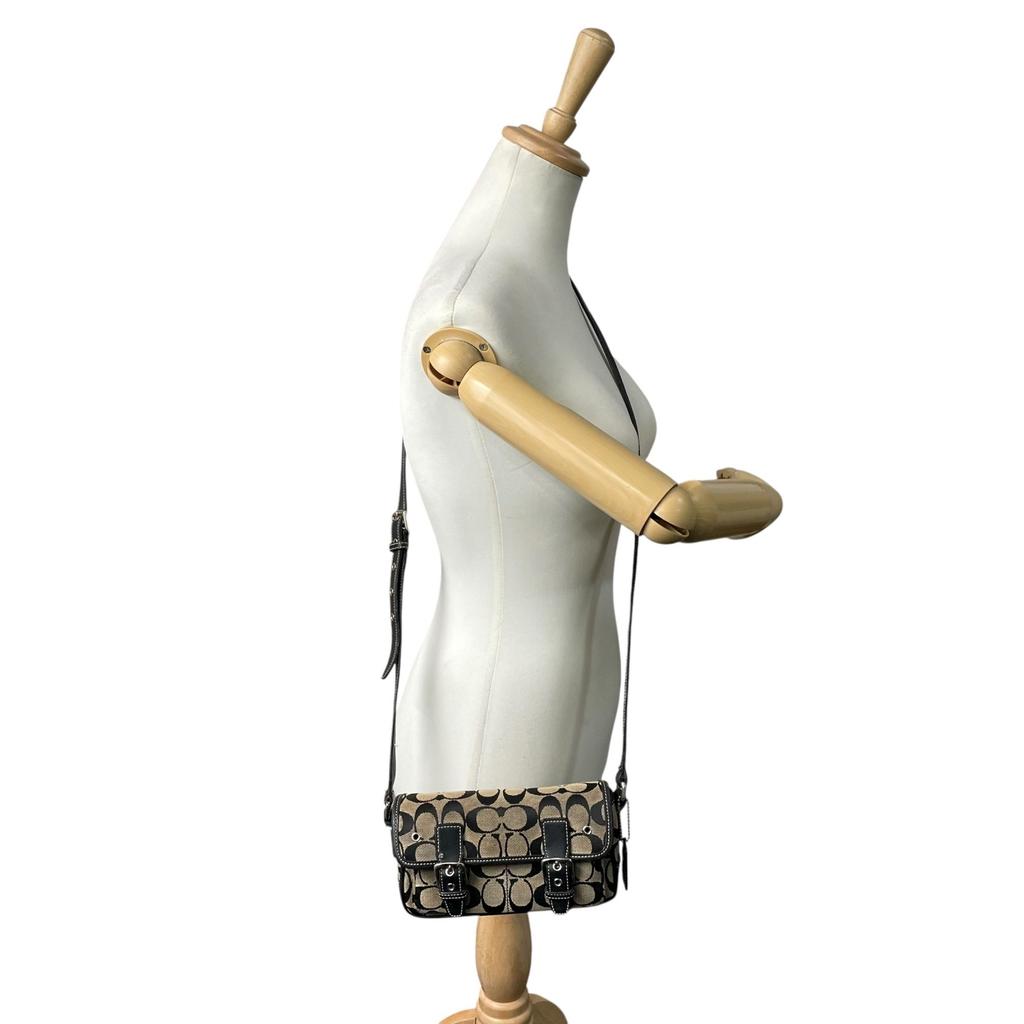 Used COACHShoulder Bag black/beige canvas/leather Women